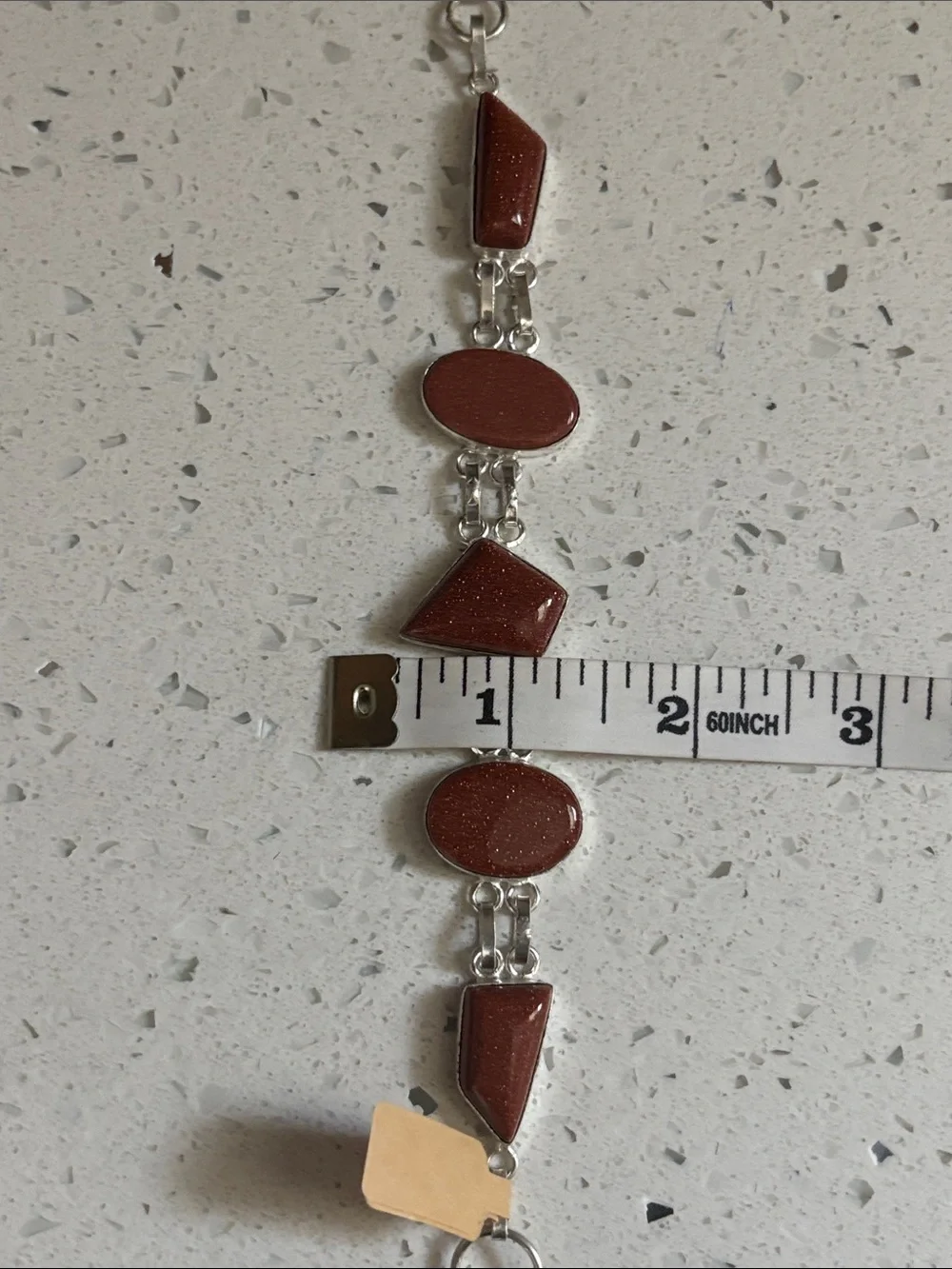 Goldstone Link Silver Bracelet - Shimmery Brown Gemstone